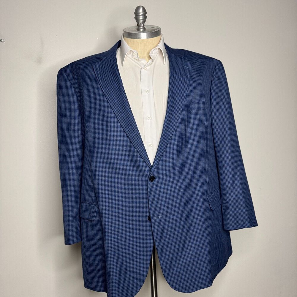 Oak Hill Sport Coat Blazer 4XL 58R 60R Mens Blue Check Big & Tall Wool
